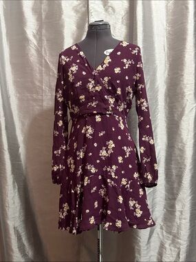 Trixxi Plum Floral Long-Sleeve Wrap Dress